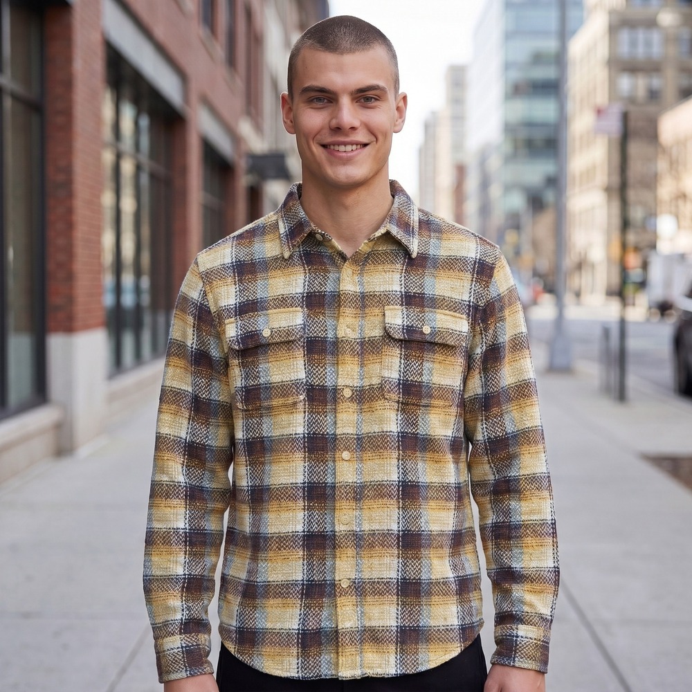 NEW Lucky Brand Mens XXL Yellow Herringbone Flannel Humboldt Utility Long Shirt